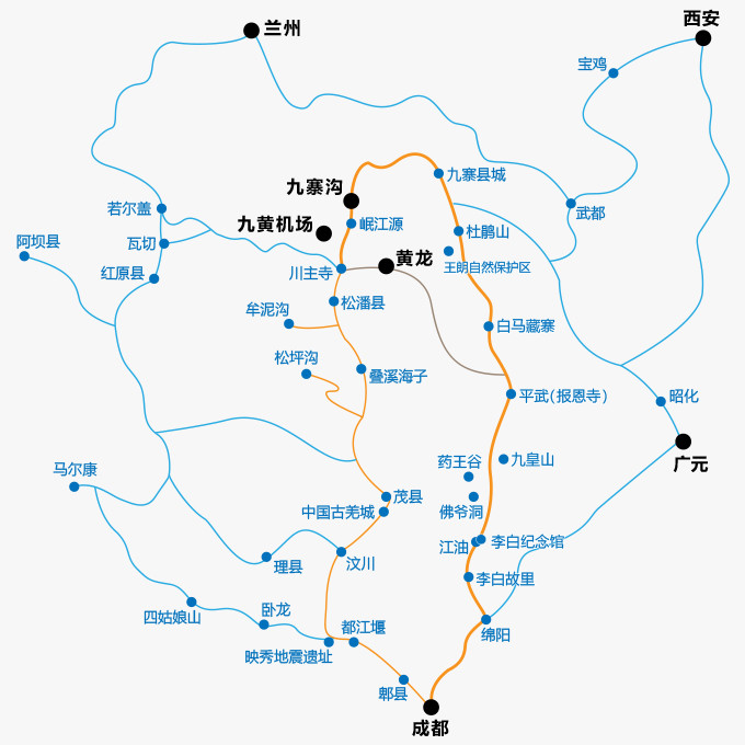 廈門到九寨溝的自駕旅行東線與西線